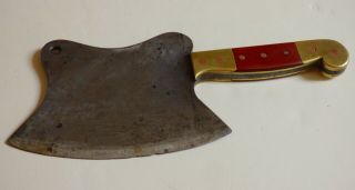 ° Rare Antique German Brass - Bolstered Meat Cleaver/Butcher Knife w/Wood ca.  1860 4