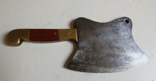 ° Rare Antique German Brass - Bolstered Meat Cleaver/Butcher Knife w/Wood ca.  1860 5