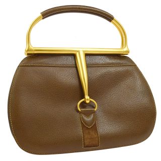 Gucci Horsebit Hand Bag Purse Brown Leather 0002610197 Vintage Auth Jt07400