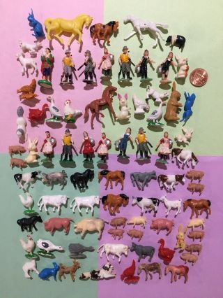 Miniature Plastic Farm People Animal Figures Hong Kong Cows Pigs Poultry Horses