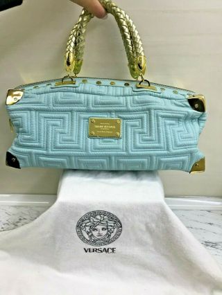 Gianni Versace Couture Vintage Turquoise/gold Metal Details Shoulder Bag