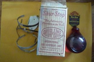 Vintage Shur - Stop Glass Fire Extinguisher Bomb W/shields Bracket & Box