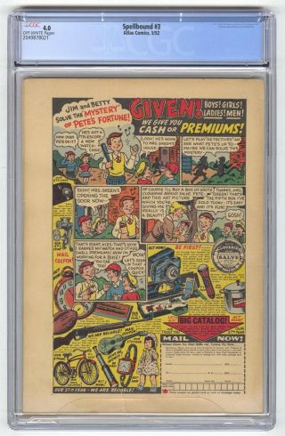 Spellbound 3 CGC 4.  0 VINTAGE Marvel Atlas Comic Cannabilism Story by Stan Lee 2