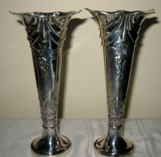 Art Nouveau Silver Vases,  Birmingham 1901,  Henry Matthews