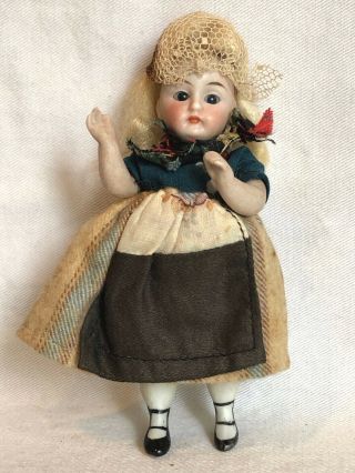 All Antique German Glass - Eyed Bisque Doll W Chubby Body & Legs 4.  5 "
