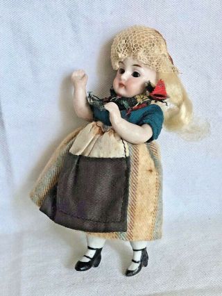 All Antique German Glass - Eyed Bisque Doll w Chubby Body & Legs 4.  5 