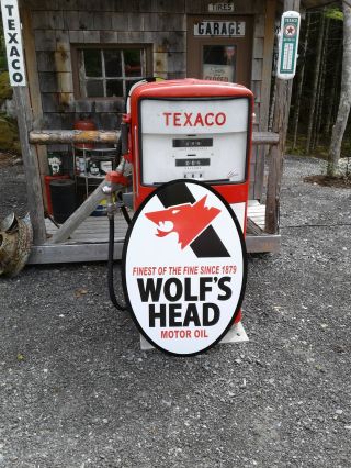 Classic 37 Inch Vintage Style Wolfs Head Motor Oil Sign