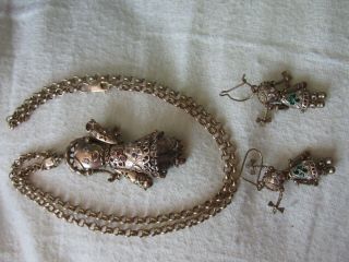 Rare Vintage 9 Ct Gold Rag Doll Pendant On Chain & Matching Earrings 32 Grams