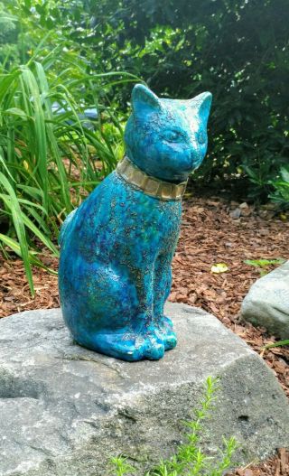 Vintage Rosenthal - Netter Aldo Londi Rimini Blue Mid Century Cat Statue Fat Lava