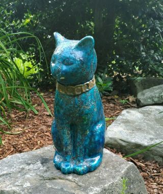 Vintage Rosenthal - Netter Aldo Londi RImini Blue Mid Century Cat Statue Fat Lava 2