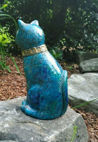 Vintage Rosenthal - Netter Aldo Londi RImini Blue Mid Century Cat Statue Fat Lava 4