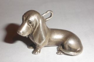 Great Fine Antique Sterling Silver Dachshund Miniature Dog Figure Pendant