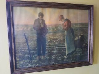 Vintage Color Authentic Lithograph Framed Print From Early 1900s " The Angelus "