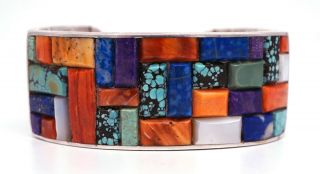 Vintage Navajo Turquoise Bracelet Cobble Stone Sterling Silver Melvin Francis 2