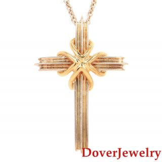 Tiffany & Co.  Sterling Silver 18k Gold Cross Pendant Chain Necklace 6.  0 Grams Nr