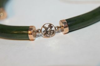 Vintage Chinese 14K Yellow Gold Green Jade Link Bracelet 7