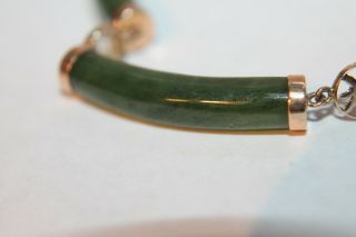 Vintage Chinese 14K Yellow Gold Green Jade Link Bracelet 8