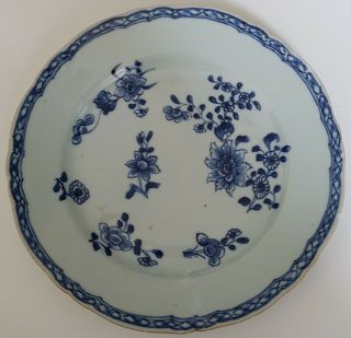 Good Antique Chinese Porcelain 18th Century Shaped Blue & White Plate