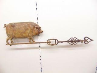 Antique Cast Iron Weathervane Arrow W/ Tin Pig With Curly Tail Rare