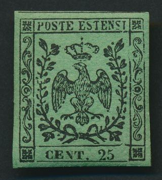 Rare Modena Stamp 1852 25c Verde,  Colour Error,  Seem Vaccari 6,  Mog,  Vf