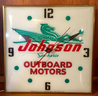 Vtg Johnson Sea - Horse Outboard Motors Advertising Wall Clock Pam Co.  1960