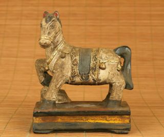 Antique Chinese Old Wood Horse Statue Figure Netsuke Home Decoration