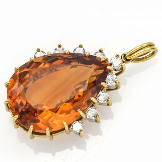 Vintage 18K Yellow Gold 7.  51 Ct Citrine & 0.  36 TCW Diamond Pendant 5.  3G G/H VS - 2 2