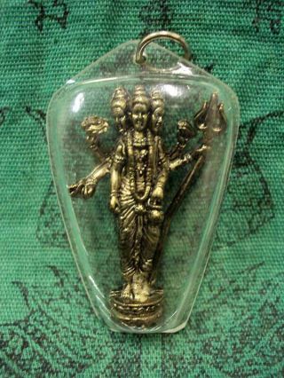Trimurti Vishnu Shiva Brahma God Statue Hindu Talisman Om Pendant Thai Amulet