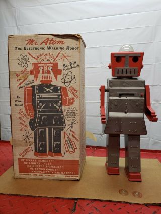 Vintage 1950s 18 " Mr.  Atom The Electronic Walking Robot The Advanced Doll & Toy