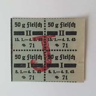 Judaica Ww2 Wwii Holocaust Meat Ticket With Red " J " Jewish Anti Semitic Judaika