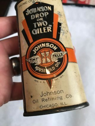 Vintage Handy Oiler Gun Oil Can Tin Lead Top Johnson Household Oil Chicago IL 3
