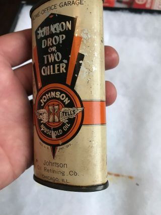 Vintage Handy Oiler Gun Oil Can Tin Lead Top Johnson Household Oil Chicago IL 4