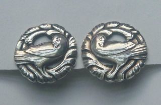 Vintage Georg Jensen Denmark Sterling Silver Dove Bird 66 Unusual Clip Earrings