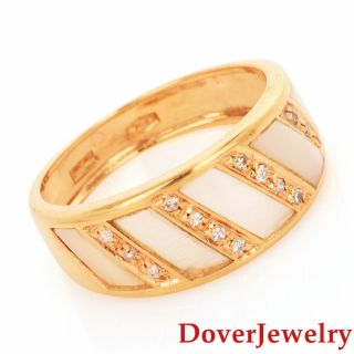 Estate Diamond Mother Of Pearl 18k Yellow Gold Inlay Band Ring Nr