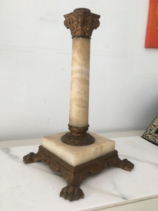 victorian alabaster lion paw feet oil lamp base 4