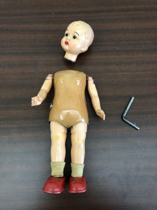Vintage Mechanical Wind Up Doll Walking - Made In Japan For Repair