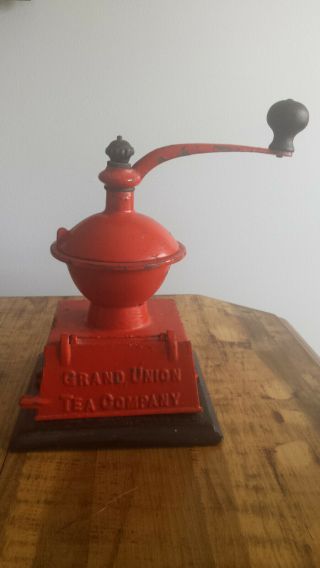 Vintage Orange/ Red Grand Union Tea Company Cast Iron Tea Grinder
