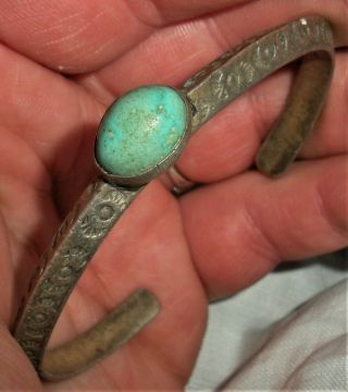 Antique C.  1920 Navajo Coin Silver Ingot Carinated Bracelet Great Turquoise Vafo