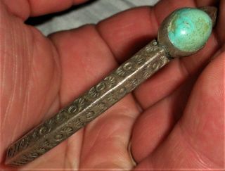 ANTIQUE c.  1920 NAVAJO COIN SILVER INGOT CARINATED BRACELET GREAT TURQUOISE vafo 4