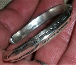 C.  1920 Navajo Coin Silver Ingot Carinated Bracelet Bow & Arrow Stampwork Vafo