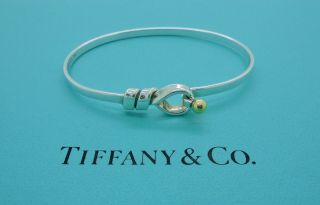 Authentic Vintage Tiffany & Co.  Hook And Eye Silver 18k Yellow Gold Bangle 6.  5 "