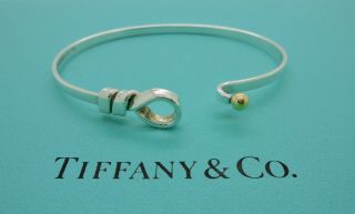 Authentic Vintage Tiffany & Co.  Hook and Eye Silver 18k Yellow Gold Bangle 6.  5 