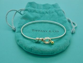 Authentic Vintage Tiffany & Co.  Hook and Eye Silver 18k Yellow Gold Bangle 6.  5 