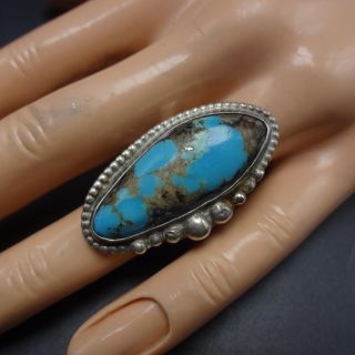 Classic OLD PAWN Vintage NAVAJO Sterling Silver TURQUOISE RING size 8.  5,  11.  3g 3