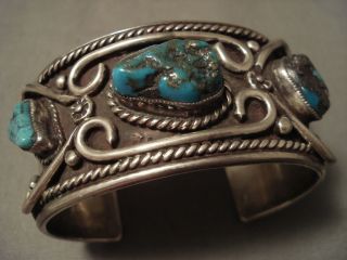 Applique Galore Vintage Navajo Turquoise Sterling Silver Bracelet Old