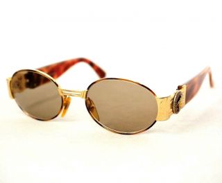 Gianni Versace Vintage S71 Brown Gold Oval Medusa Head Sunglasses Unisex Small