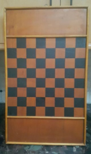 Vtg/antique/primitive Wooden Gameboard/checkerboard Black & Brownish Mustard