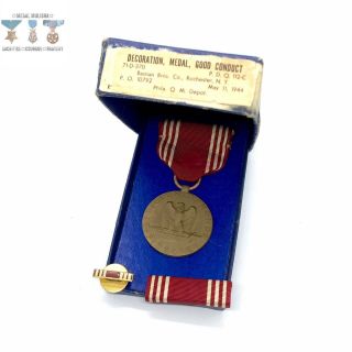 Wwii Us Army Good Conduct Medal Ribbon Bar Lapel Pin Bastian Bros.  5/11/1944 Ww2