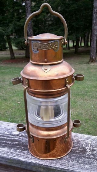 Vintage Cooper And Brass " Anchor " Ship Gas Lantern