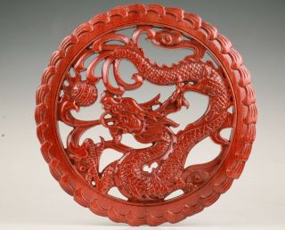 Unique Wood Handmade Carving Dragon Statue Wall Decorative Plate M
